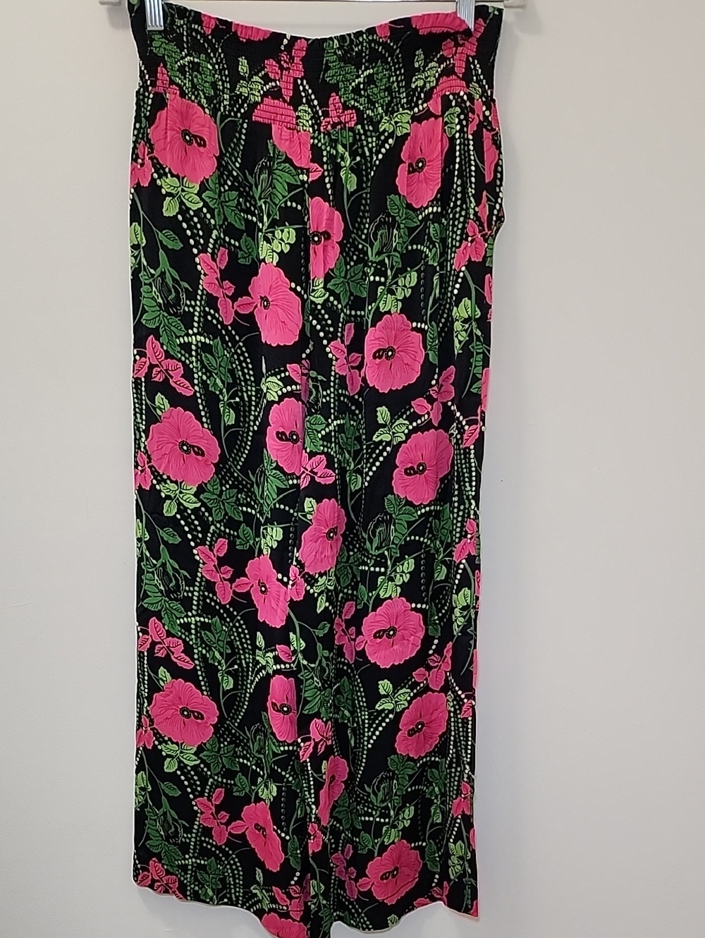 Anthropologie Maeve The Saria Smocked Wide-Leg Floral Pants Kelly Green/Pink S - Picture 9 of 16